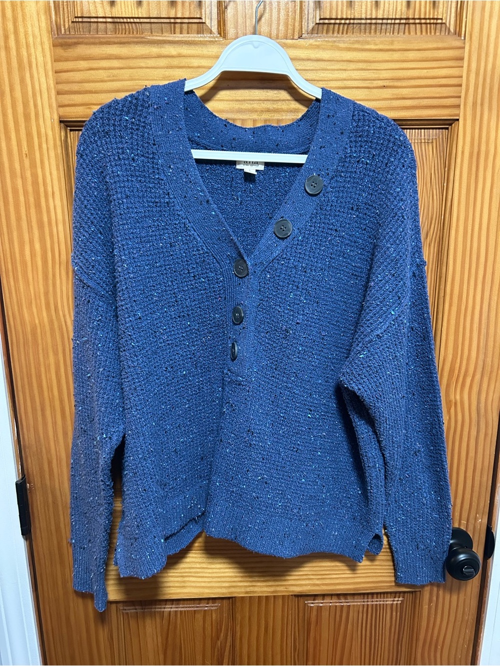 a.n.a Navy Button-Up Chunky V-Neck Sweater